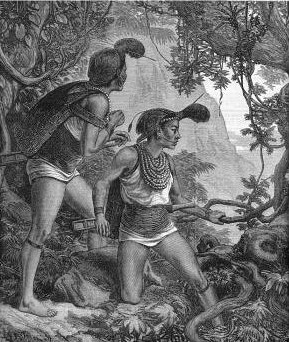Abor warriors near Pasighat, an old engraving