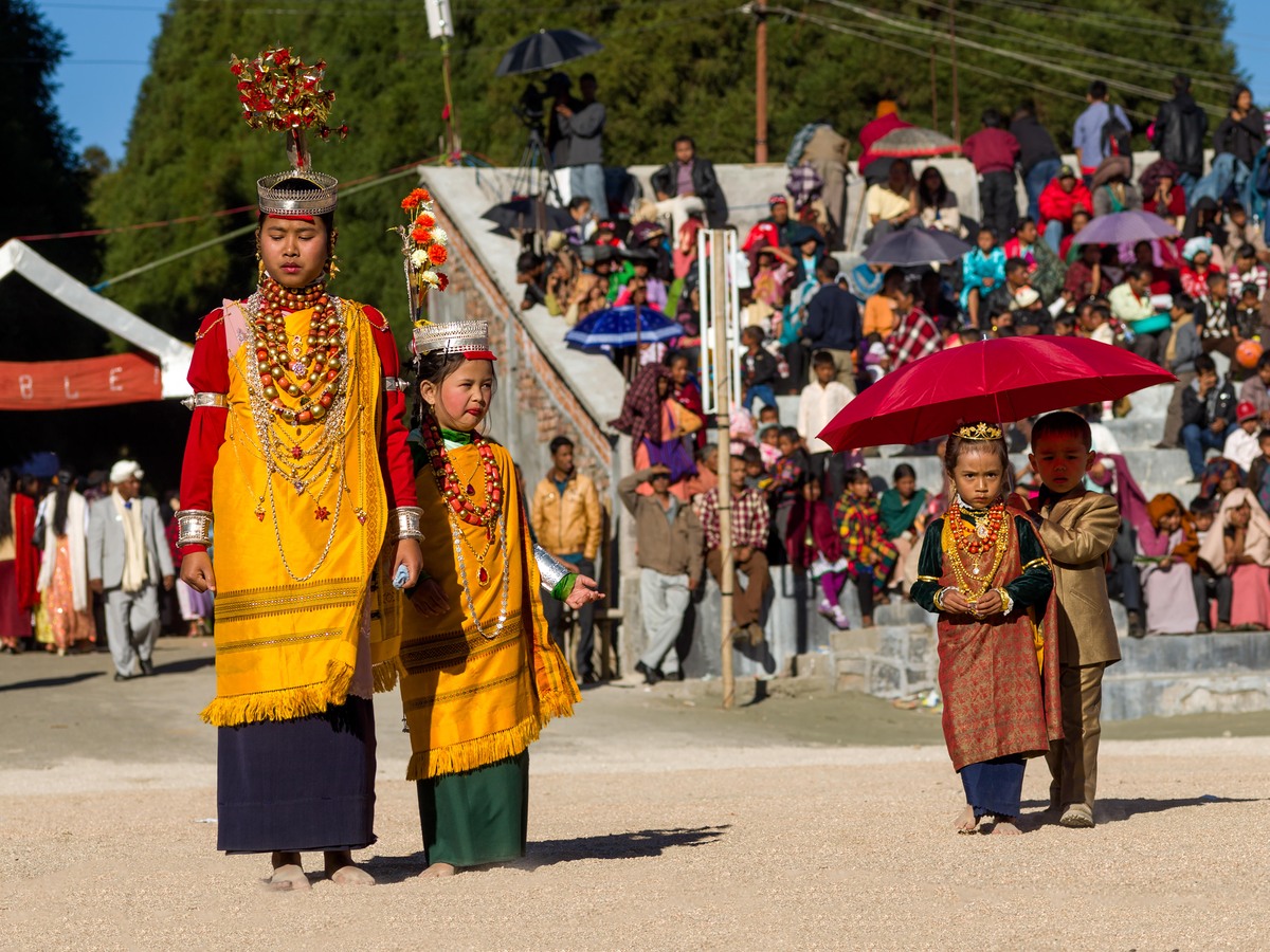 Khasi women in traditional dress at a village procession