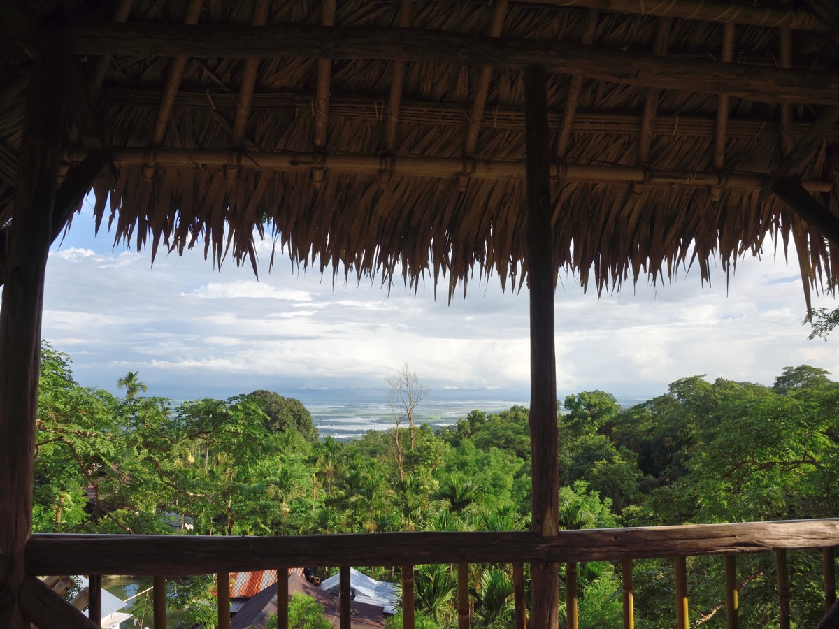 A bamboo viewing hut looking out over the plains